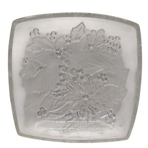 Vintage Gorham Crystal Square Bowl Dish Etched Cardinals Christmas Holly‎ Ribbon